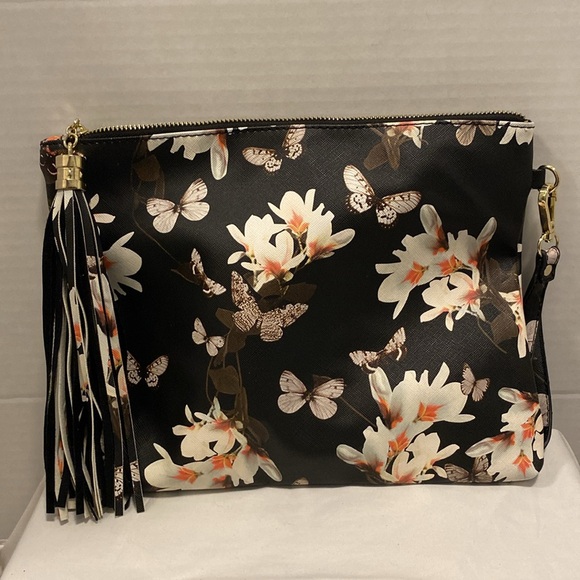 Kelly And Katie Black Floral Clutch Bag - Picture 2 of 4